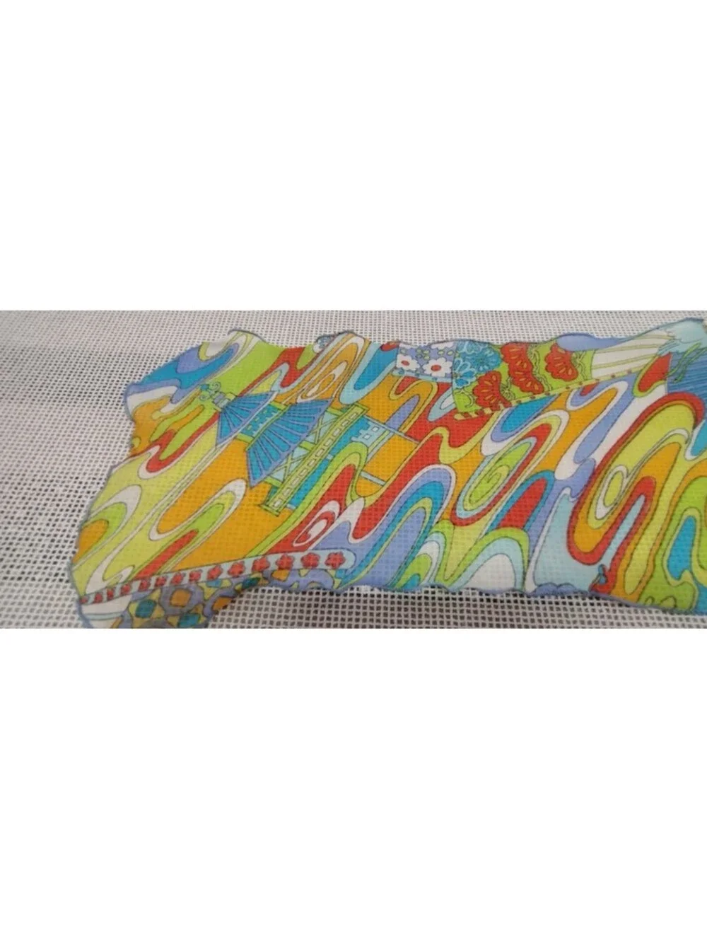Vintage 1960s Psychedelic Chiffon Scarf NYLON lettude edging AUSTIN POWERS MOD